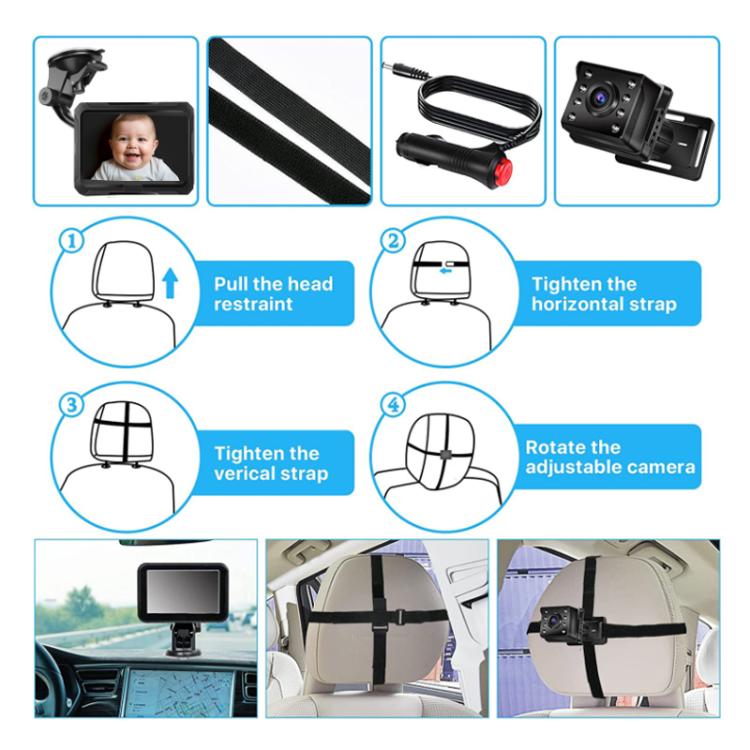 4.3 inch HD 1080P Car Baby Monitor, With USB