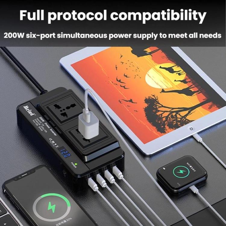 Meind 200W Car Inverter To 220V Fast Charging Dual Socket, Universal 12V, Universal 24V