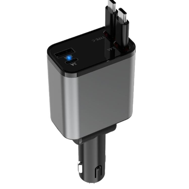 PD30W Car Charger With Retractable Cable, TYPE-C+8 Pin, TYPE-C+TYPE-C, 8 Pin+8 Pin