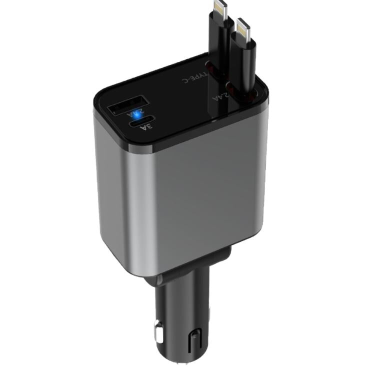 PD30W Car Charger With Retractable Cable, TYPE-C+8 Pin, TYPE-C+TYPE-C, 8 Pin+8 Pin