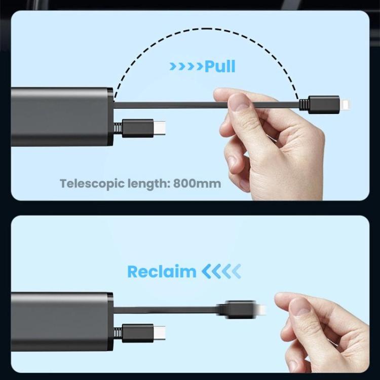 PD30W Car Charger With Retractable Cable, TYPE-C+8 Pin, TYPE-C+TYPE-C, 8 Pin+8 Pin