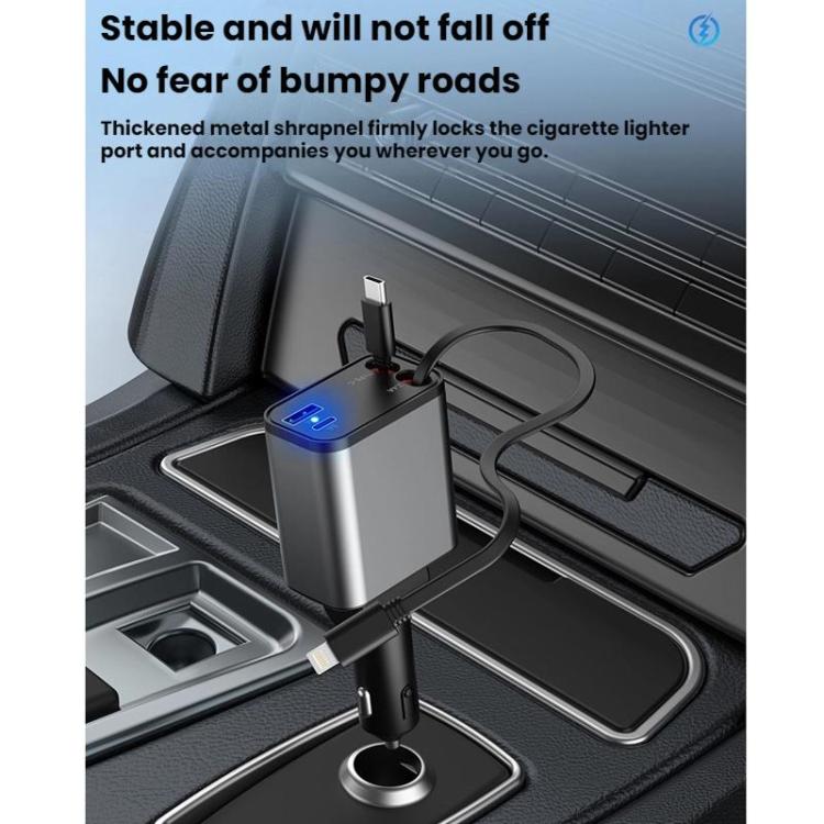 PD30W Car Charger With Retractable Cable, TYPE-C+8 Pin, TYPE-C+TYPE-C, 8 Pin+8 Pin
