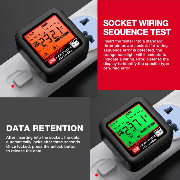HABOTEST Digital Display Intelligent Electrical Test Socket, HT97B US Plug, HT97D EU Plug, HT97E UK Plug