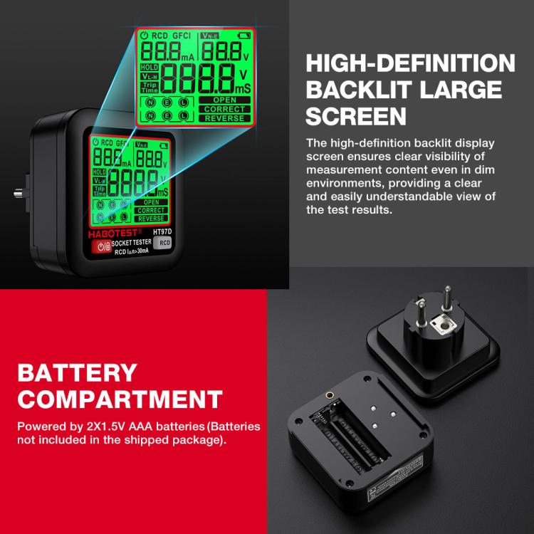 HABOTEST Digital Display Intelligent Electrical Test Socket, HT97B US Plug, HT97D EU Plug, HT97E UK Plug