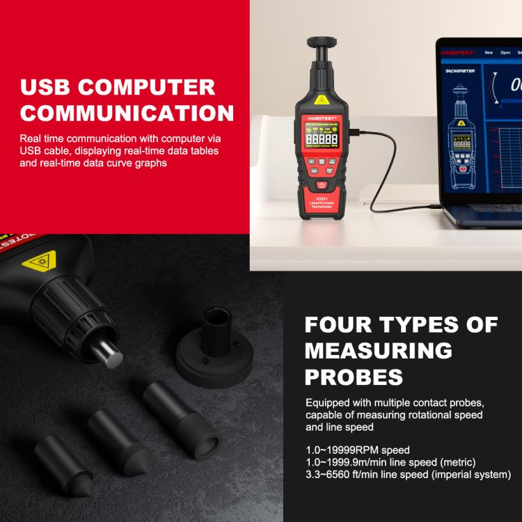 HABOTEST Photoelectric Digital Display Handheld Tachometer