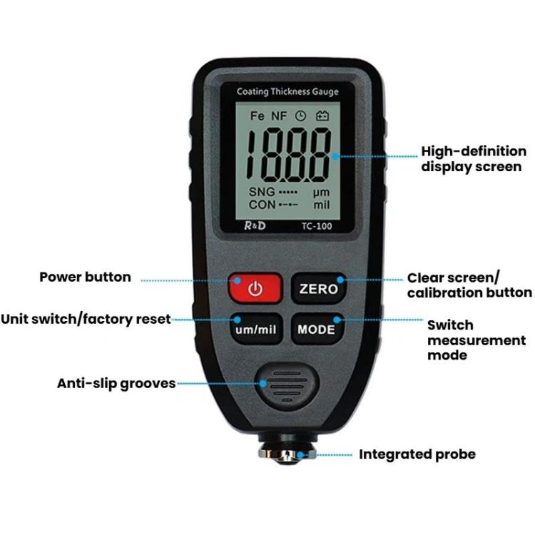 R&D INSTRUMENTS TC-100 High-Precision Coating Thickness Gauge Automotive Paint Film Thickness Tester, TC-100