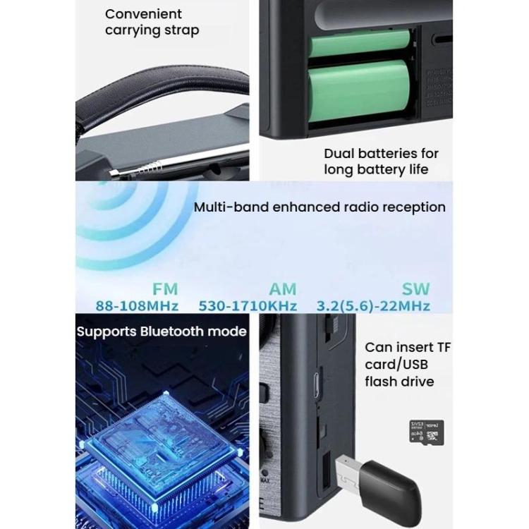 JOC TG-099BT-S Full-Band Solar Radio With Flashlight Portable Bluetooth Radio, JOC TG-099BT-S
