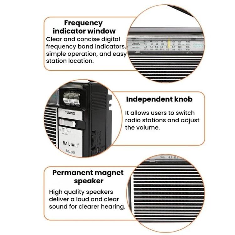 BAIJIALI BJL-667 FM AM SW Multi-Band Radio Portable Radio With Independent Knob, BAIJIALI BJL-667