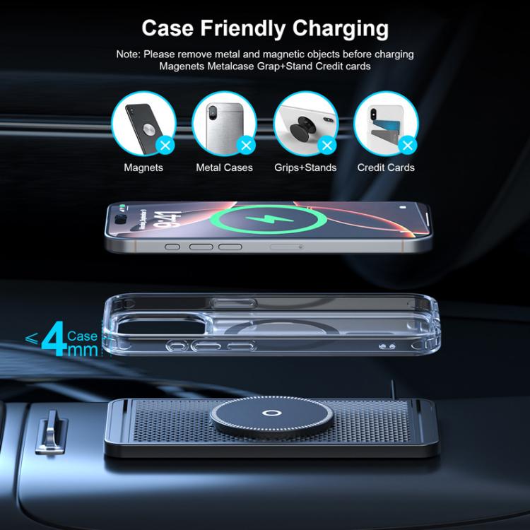 For Apple / Huawei / Xiaomi Qi Standard Car Magnetic Wireless Charging Anti-Slip Mat With Indicator Light, USB, Type-C