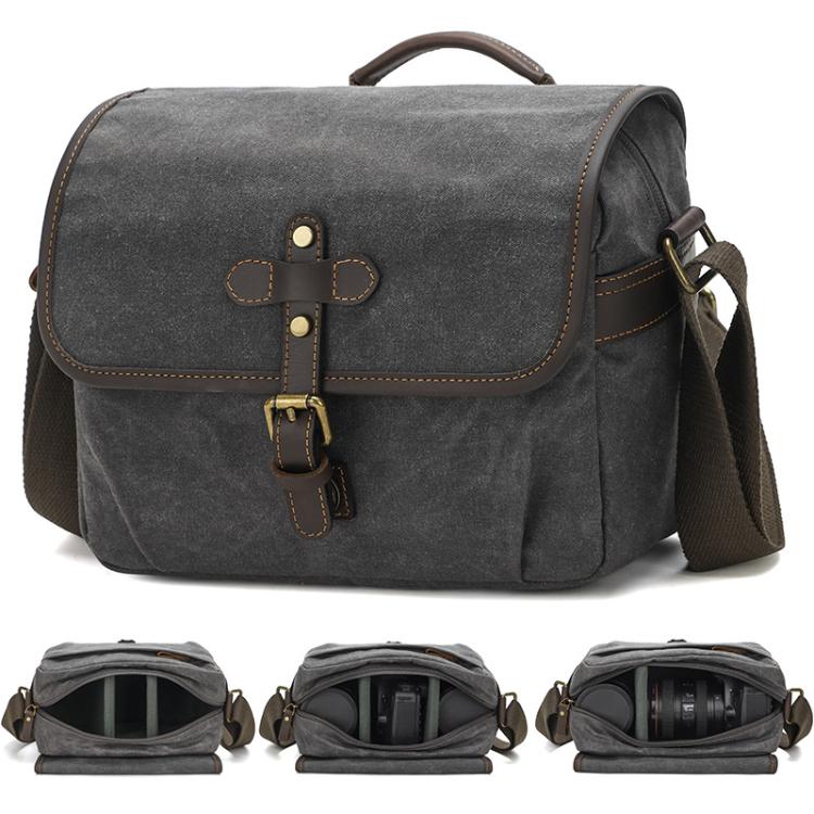 Waxed Canvas Camera Messenger Bag with Adjustable Dividers for DSLR Photography and Travel, L Dusty Yellow, L Army Green, L Deep Gray, S Army Green, S Dusty Yellow, S Deep Gray