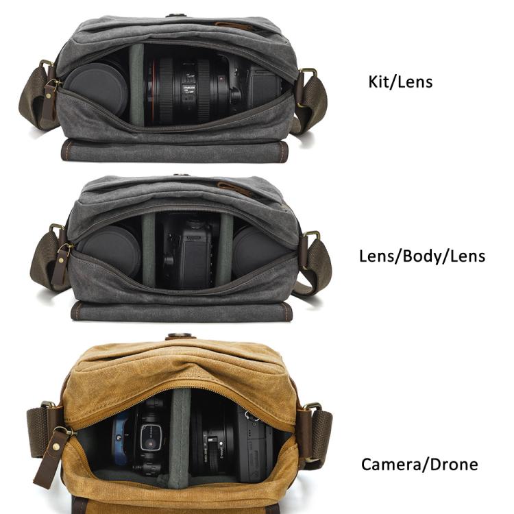Waxed Canvas Camera Messenger Bag with Adjustable Dividers for DSLR Photography and Travel, L Dusty Yellow, L Army Green, L Deep Gray, S Army Green, S Dusty Yellow, S Deep Gray
