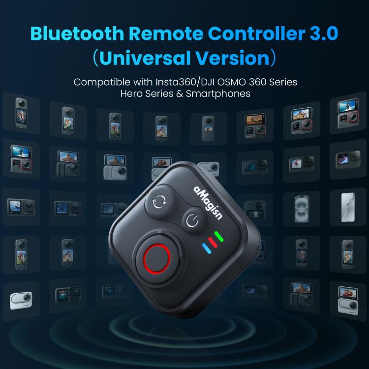 aMagisn Bluetooth Remote Controller 3.0 Universal Version For Insta360, GoPro Hero, Android/ios Smartphones, DJI OSMO 360, Action 6/5 Pro/4, AM40