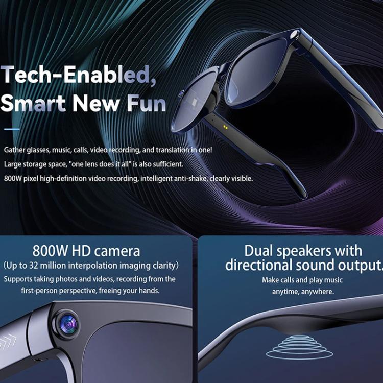 M02S Smart Glasses with 8MP HD Camera, 1080P Video, AI Voice Assistant, Recording, Translation, Transparent, Sunglasses, Photochromic, Transparent+Sunglasses, Transparent+Photochromic