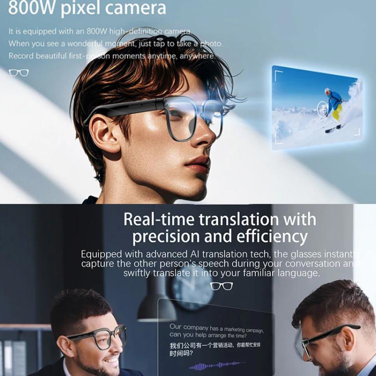 M02S Smart Glasses with 8MP HD Camera, 1080P Video, AI Voice Assistant, Recording, Translation, Transparent, Sunglasses, Photochromic, Transparent+Sunglasses, Transparent+Photochromic