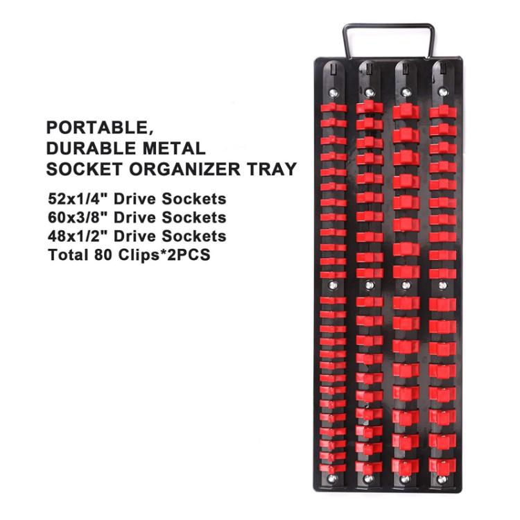 Portable Socket Storage Holder With Handle For 1/4, 3/8, 1/2 Inch Drive Sockets