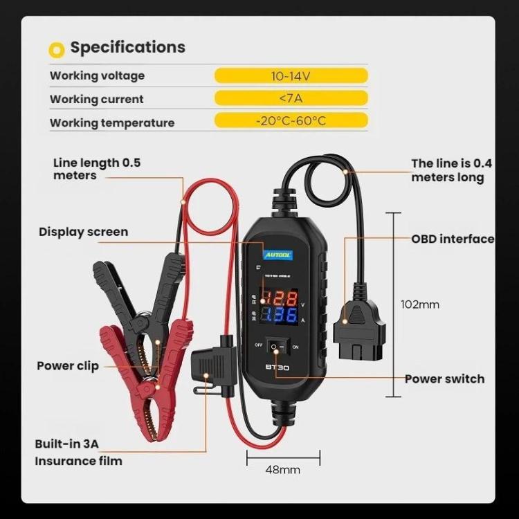 AUTOOL OBD Battery Cable Power Failure Replacement Battery Emergency Power Supply Cable