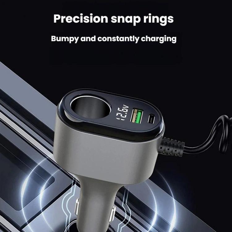 120W Car Cigarette Lighter With Voltage Display Car Phone Charger With Spring Cable, GE09