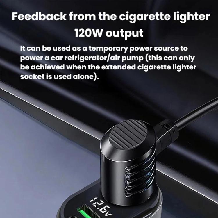 120W Car Cigarette Lighter With Voltage Display Car Phone Charger With Spring Cable, GE09