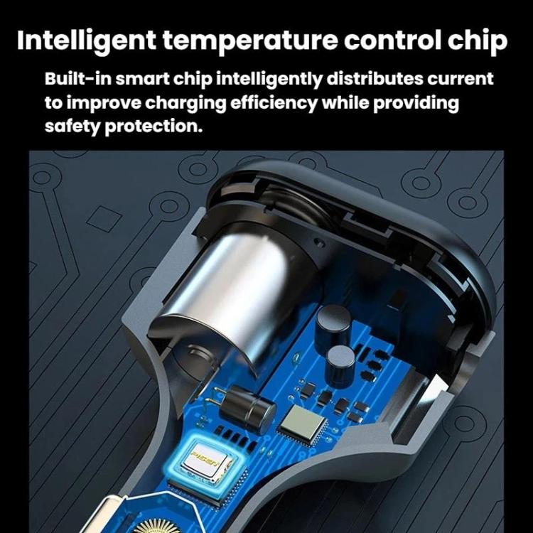 120W Car Cigarette Lighter With Voltage Display Car Phone Charger With Spring Cable, GE09