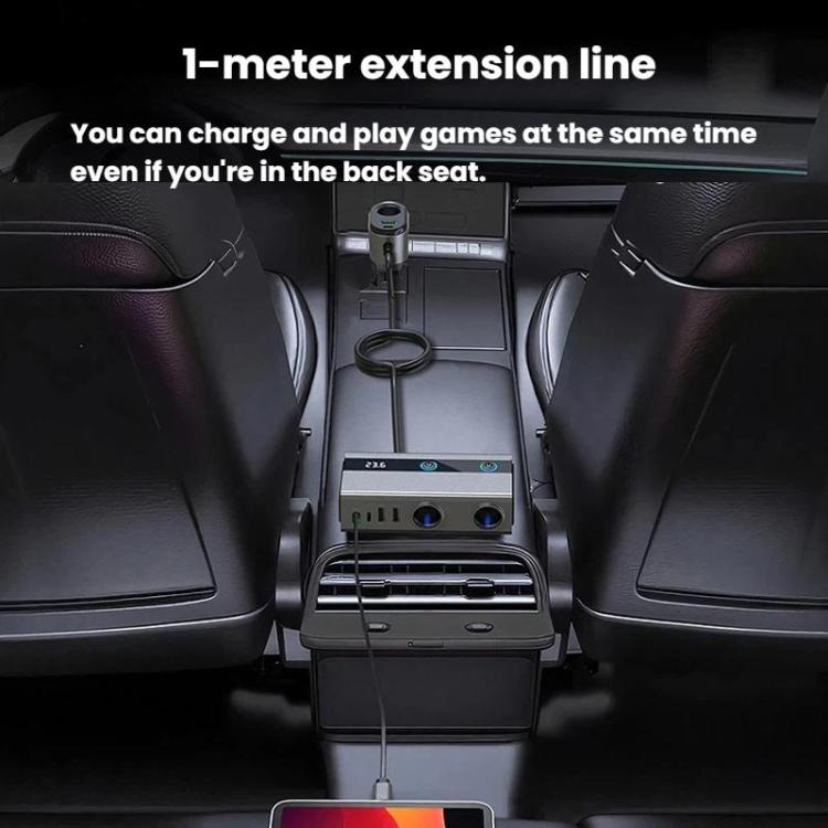 1 To 9 Car Cigarette Lighter With Independent Switches Voltage Display & Retractable Cable Car Charger, GE08
