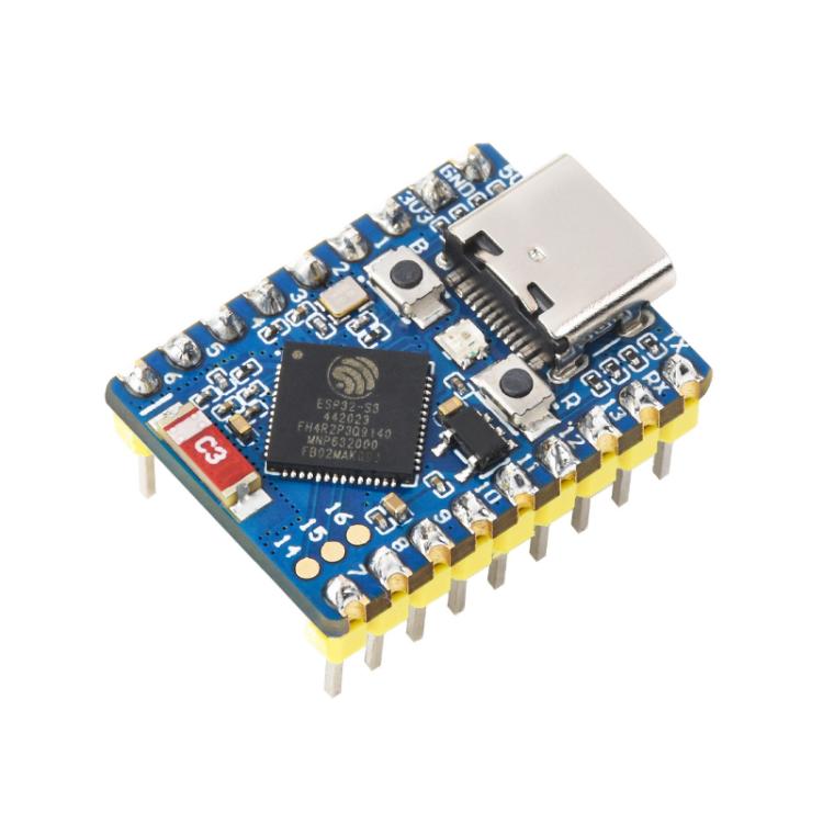 WAVESHARE 2.4GHz Wi-Fi Mini Development Board Based ESP32-S3 Dual-Core Processor, No Pin Header, Soldered Pin Header
