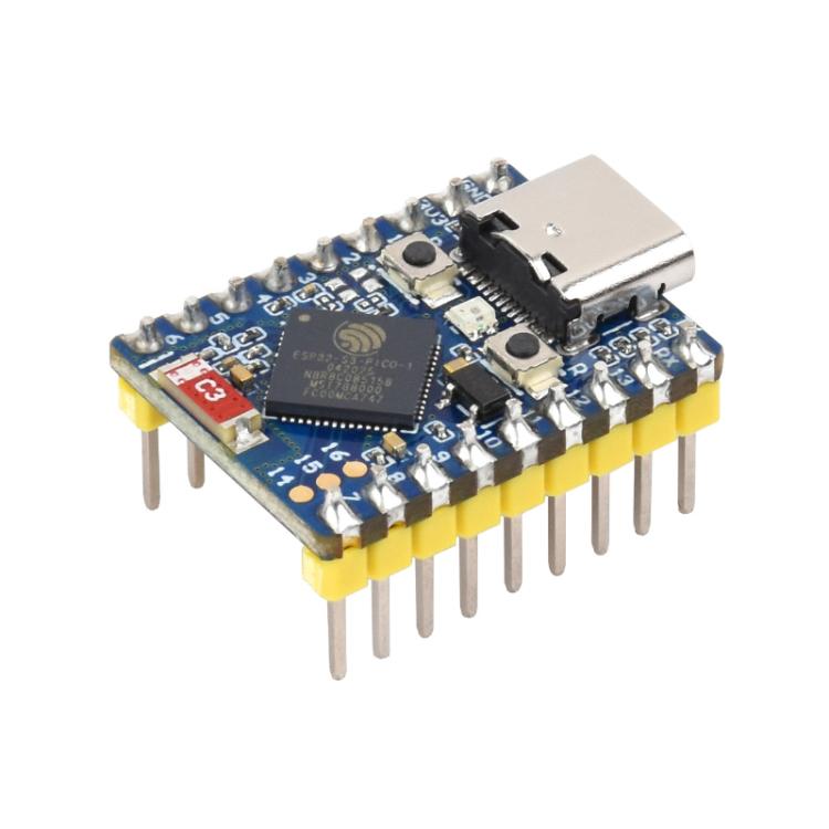 WAVESHARE 2.4GHz Wi-Fi Mini Development Board Based ESP32-S3 Dual-Core Processor, No Pin Header, Soldered Pin Header