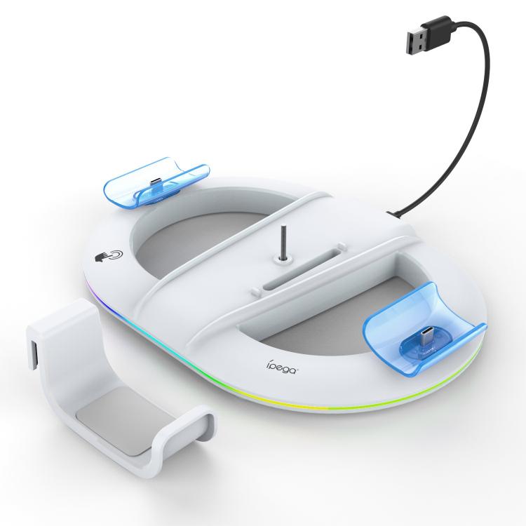 For PS5 Pro/Slim ipega Vertical Stand with Controller Charger, Headphone Hook and LED Light Ring
