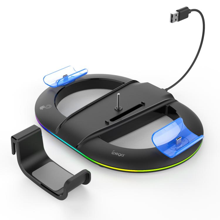 For PS5 Pro/Slim ipega Vertical Stand with Controller Charger, Headphone Hook and LED Light Ring