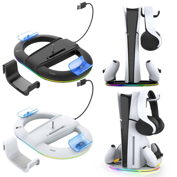 For PS5 Pro/Slim ipega Vertical Stand with Controller Charger, Headphone Hook and LED Light Ring