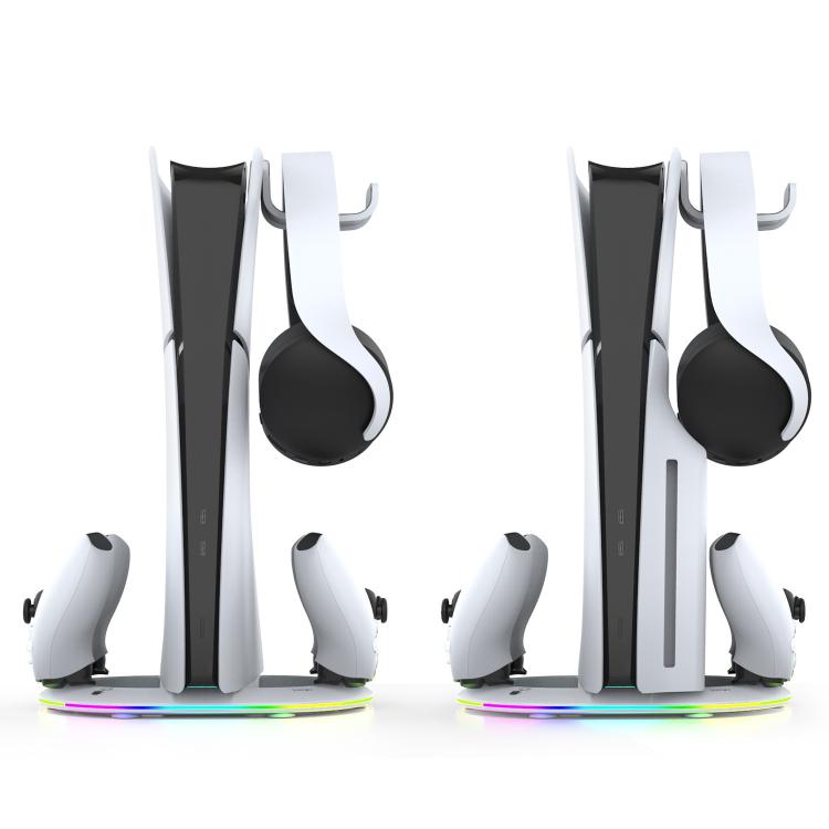 For PS5 Pro/Slim ipega Vertical Stand with Controller Charger, Headphone Hook and LED Light Ring