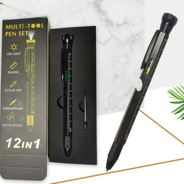 12-In-1 Multifunctional EDC Tool Pen With LED Light, Ruler Scale, Stylus, Bottle Opener & Magnetic Tip For Fidget Relief