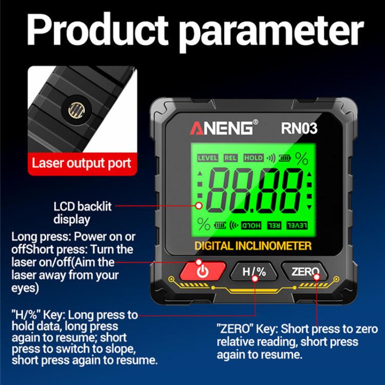 ANENG Digital Display Magnetic Inclinometer Laser Level, RN03