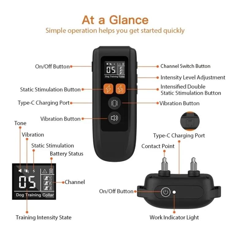 T740 Rechargeable Remote Dog Training Collar IP67 Waterproof  Pet Trainer, T740