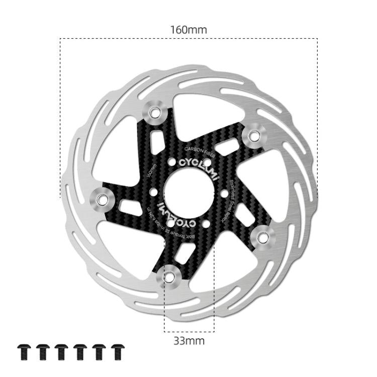 CYCLAMI Bicycle Ultra-Lightweight Carbon Fiber Brake Rotor Center-lock 6-bolt Disc Brake, 160mm, 180mm