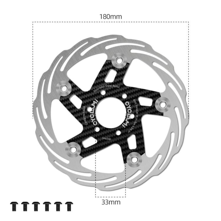 CYCLAMI Bicycle Ultra-Lightweight Carbon Fiber Brake Rotor Center-lock 6-bolt Disc Brake, 160mm, 180mm