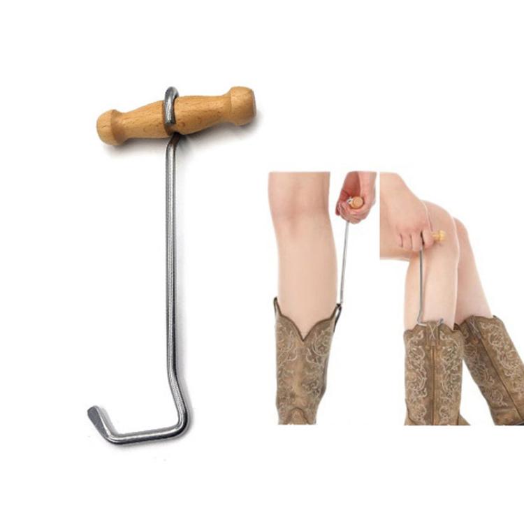 Wood-Handled Cowboy Boot Hook Stainless Steel Boot Horn, 21cm, 36cm