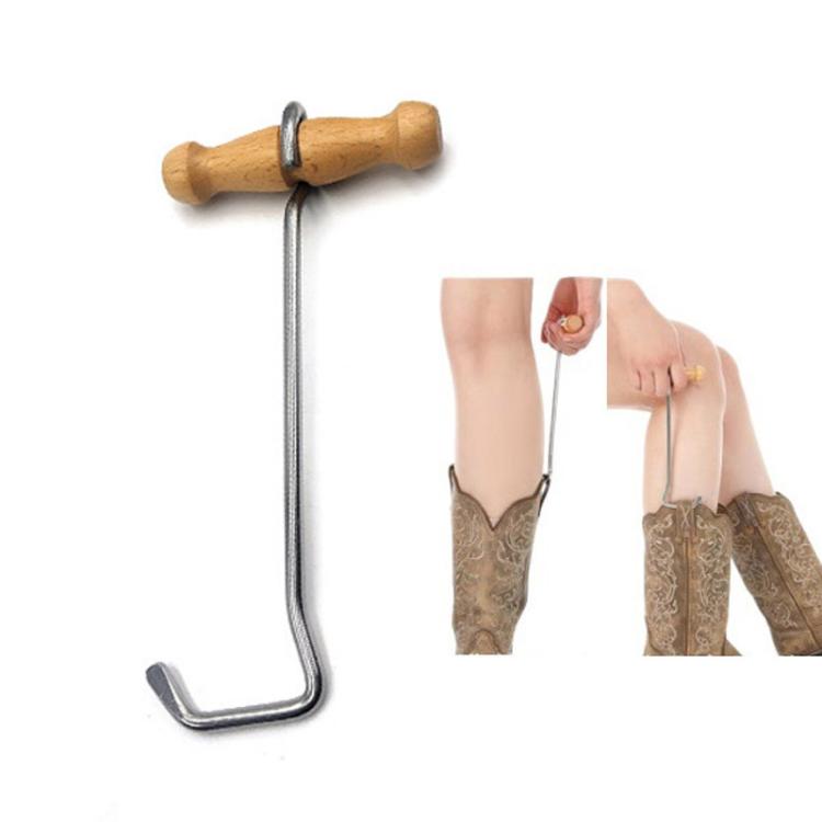 Wood-Handled Cowboy Boot Hook Stainless Steel Boot Horn, 21cm, 36cm