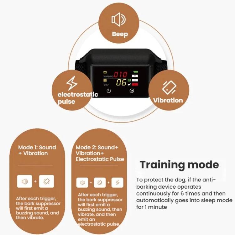 B800 Smart Anti-Bark Collar Electric Shock Dog Trainer With Color Screen & Anti-False Trigger, IP68 Waterproof, Magnetic Charging, Electric Shock Gray, Electric Shock Black