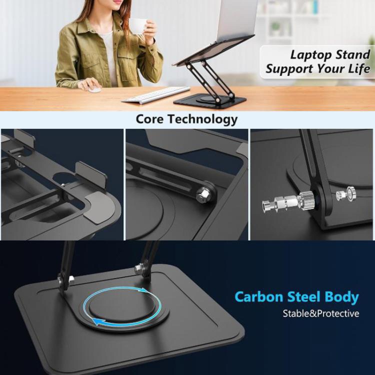 360 Degree Rotating Foldable Height Adjustable Ventilated Metal Computer Stand, NH-02Pro