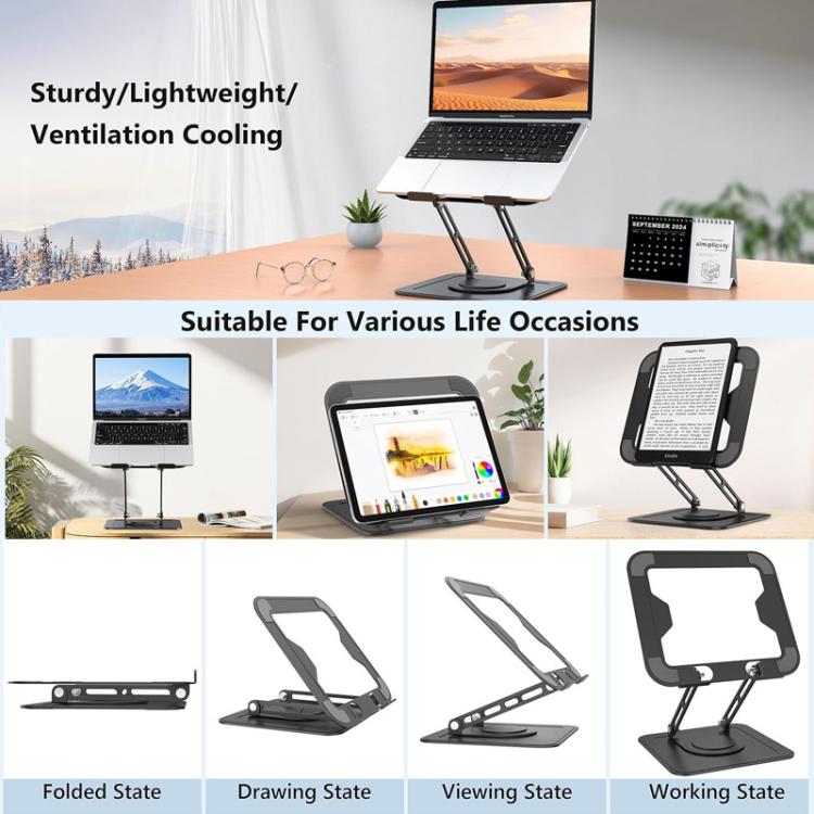360 Degree Rotating Foldable Height Adjustable Ventilated Metal Computer Stand, NH-02Pro