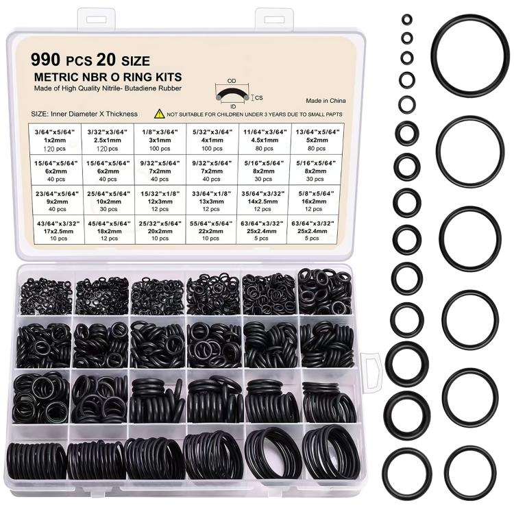 990pcs /Set NBR O-Ring Kit 20 Sizes Metric Nitrile Rubber Sealing Rings for High Pressure Washer, Automotive, Plumbing & Industrial Seals