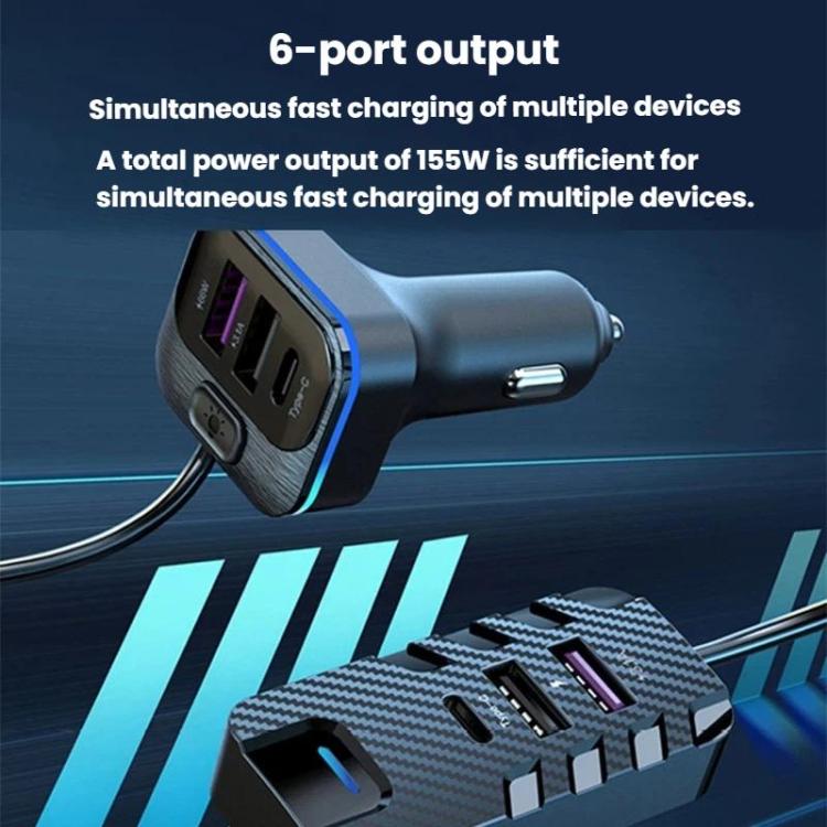 YQ2 6-Port Multi-Function Car Phone Charger 66W Fast Charging Car Charger With Cable, YQ2