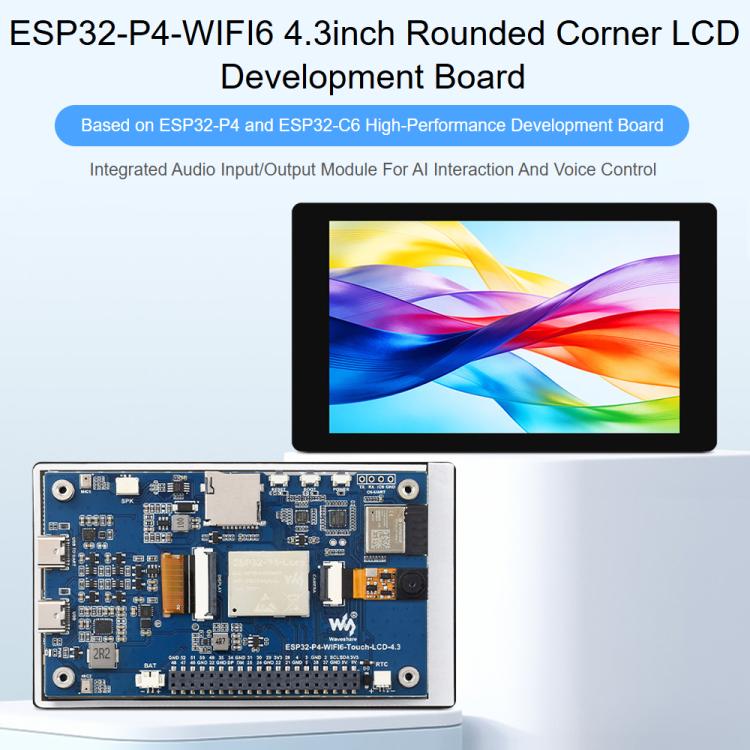 Waveshare ESP32-P4-WIFI6 4.3inch Development Board, 480 × 800 Resolution, 5-Point Touch, Onboard Audio Codec Chip, Basic Model, With OV5647 Camera