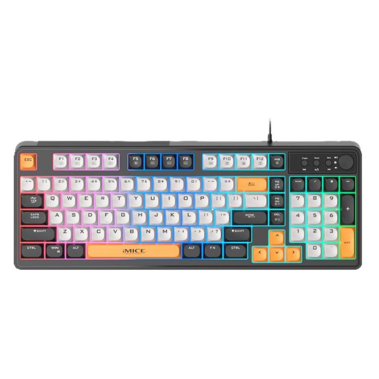 iMICE AK-300 99-key USB Backlit Multi-Color Keycap 1.5m Wired Gaming Keyboard With Dimmer Knob, AK-300