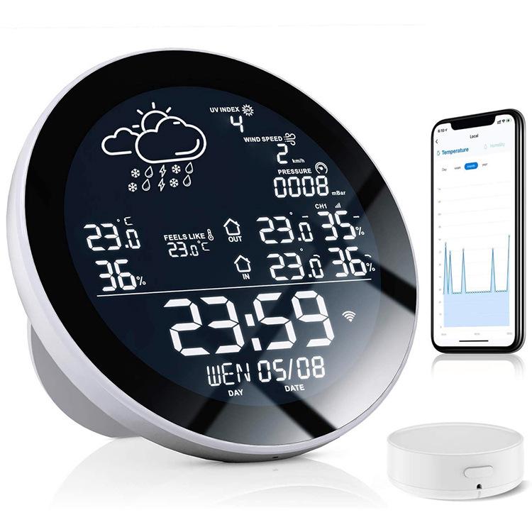 Smart WiFi Weather Station Clock Compatible With Tuya Smart Life Wireless Indoor Outdoor Thermometer Hygrometer, 1-to-1, 1-to-3