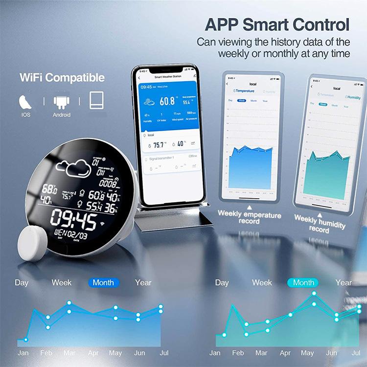 Smart WiFi Weather Station Clock Compatible With Tuya Smart Life Wireless Indoor Outdoor Thermometer Hygrometer, 1-to-1, 1-to-3