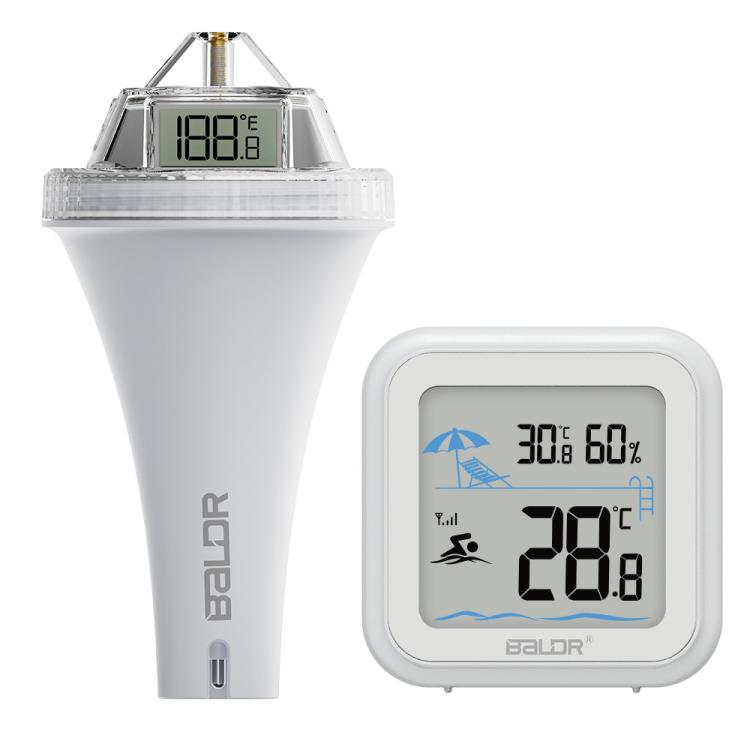 BALDR Wireless Floating Pool Thermometer With Indoor Receiver 360-Degree Triple Screen LCD Display Remote App Control, B0565T