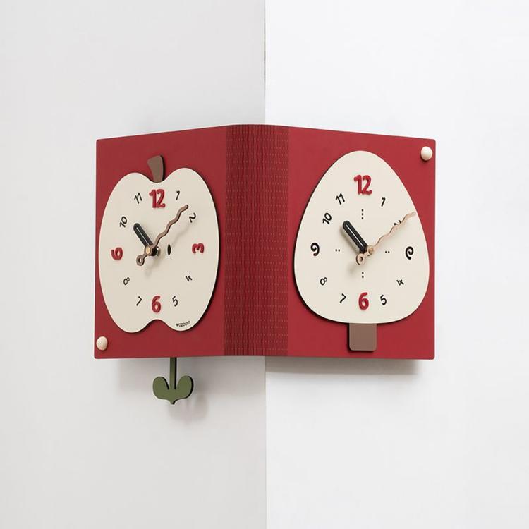 wozoom Living Room Minimalist Double-Sided Wall Clock Corner Decorative Clock, Red Medium, Red Large, Beige Large