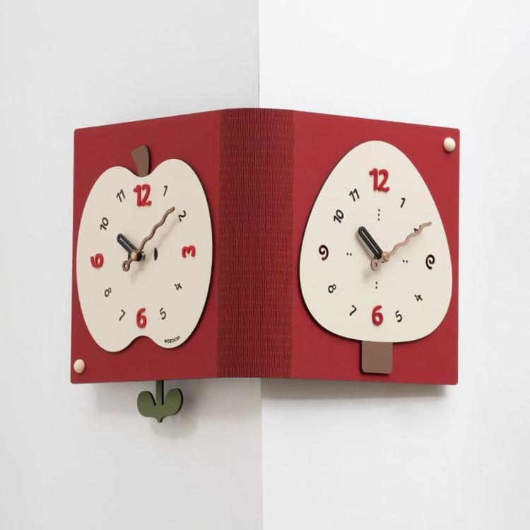 wozoom Living Room Minimalist Double-Sided Wall Clock Corner Decorative Clock, Red Medium, Red Large, Beige Large
