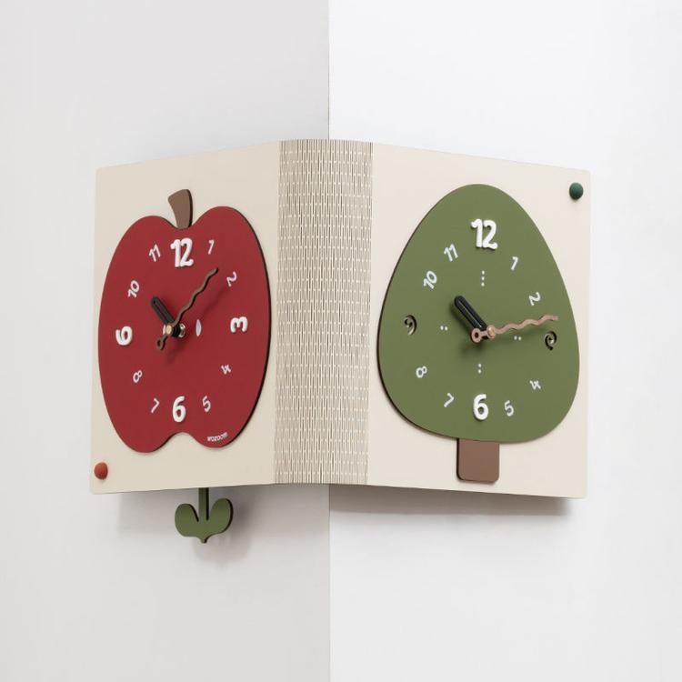 wozoom Living Room Minimalist Double-Sided Wall Clock Corner Decorative Clock, Red Medium, Red Large, Beige Large
